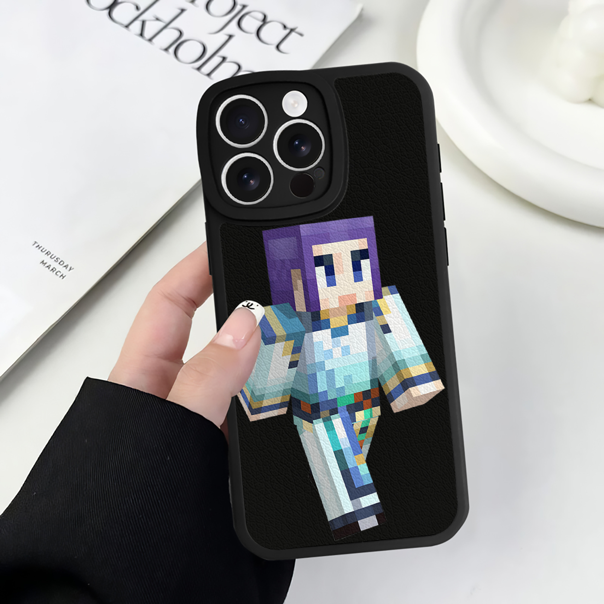 （画像用） マインクラフト ブロックの世界 Minecraft MC Block world 【iPhone 16シリーズ対応】シリコンスマホケース（レザー調） 材質：シリコン